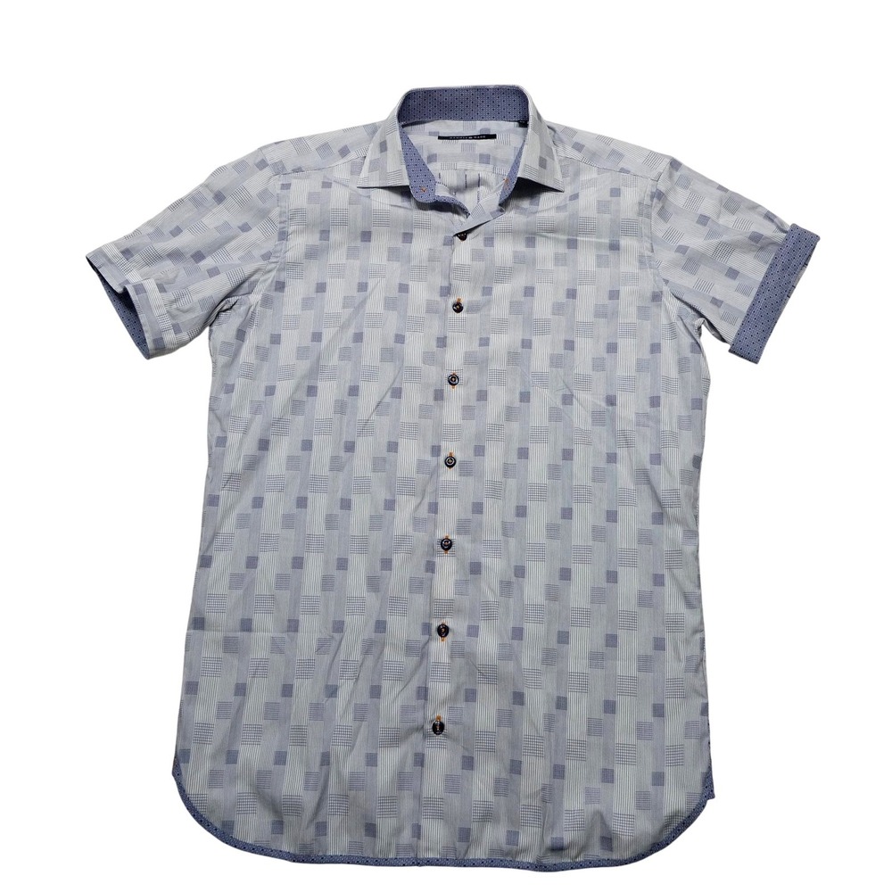 Hammer Made Shirt Mens Small Blue Geometric Short Sleeve Button Up Casual Woven